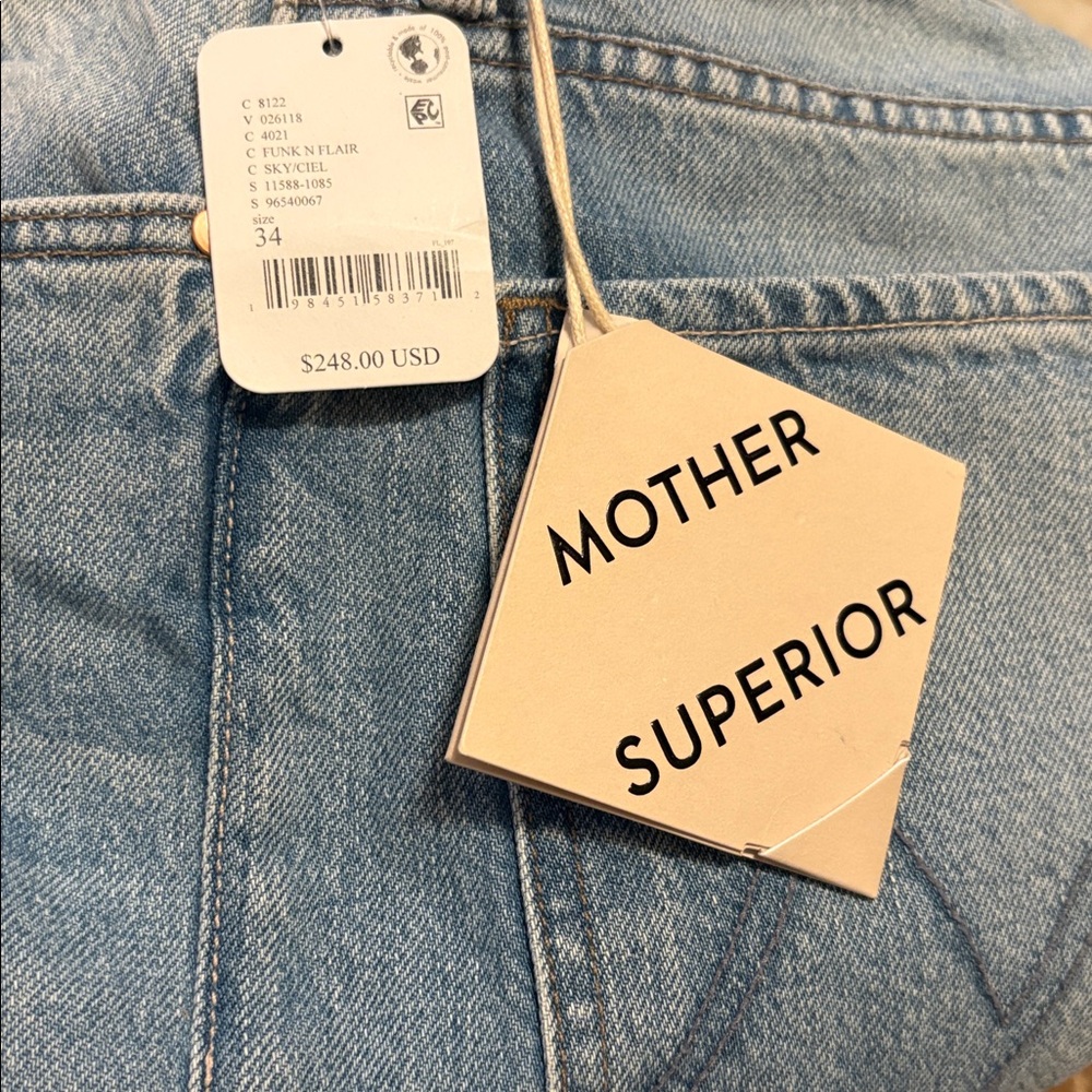 NEW $248 Mother Jeans The Dodger Button Hover Cuff Funk N’ Flair Blue sz 34 - Picture 9 of 11